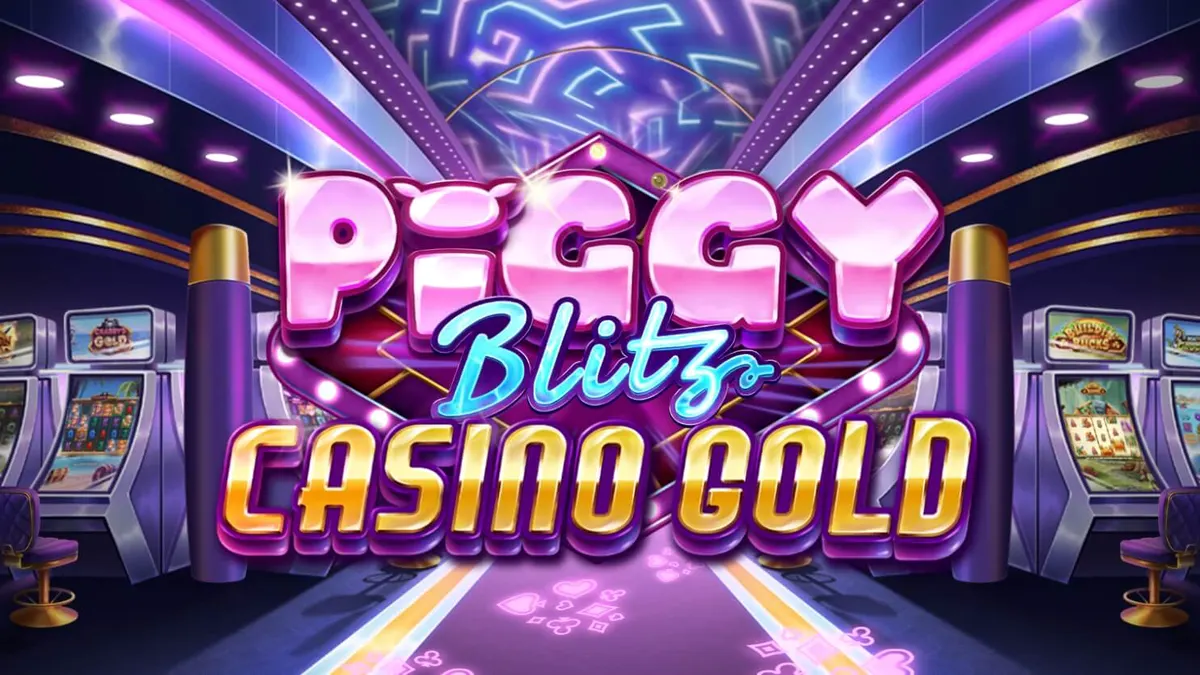 Tampilan visual neon dan mewah dari slot Piggy Blitz Casino Gold dengan karakter babi.
