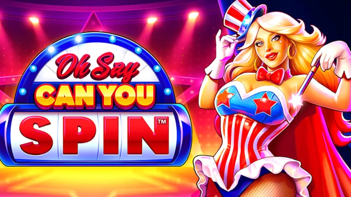 Tampilan visual slot Oh Say Can You Spin dengan tema patriotik dan kabaret