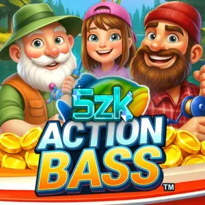 Tampilan visual slot Action Bass dengan tema memancing dan fitur jackpot